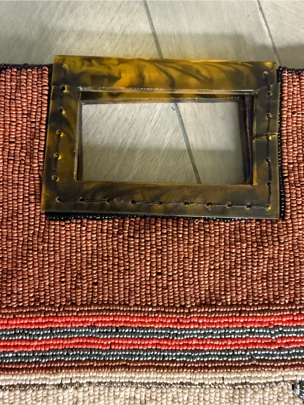 Anthropologie Black & Rust Beaded Floral Patchwork Clutch - Picture 10 of 12